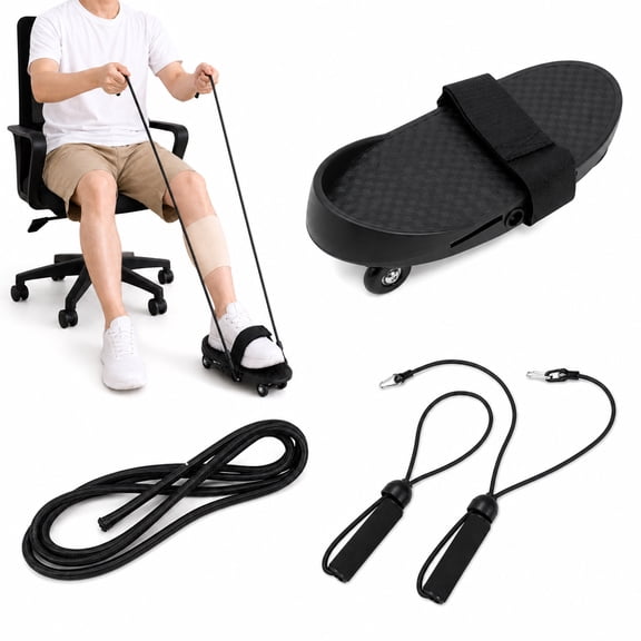 Knee Glider for Knee Replacement Recovery Aid, Seated Leg Exercise Slider with 2 Types Drawstrings, Silent Rolling Foot Pedal, Nylon Fastener Strap, Glide Board for Home Office Rehab Room