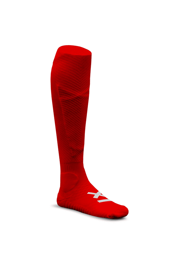 Knee High Athletic Soccer Socks with Patented Shin Guard Pockets (Shin Guards not included) for Soccer, Football, Hockey, Rugby, Baseball Sockapro by Marcy Sports - Red Large