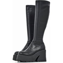 Knee High Boots Women Black Boots For Women Platform Chunky Heel Elastic Combat Boots Women Round Toe Fashion Motorcycle Punk Goth Boots