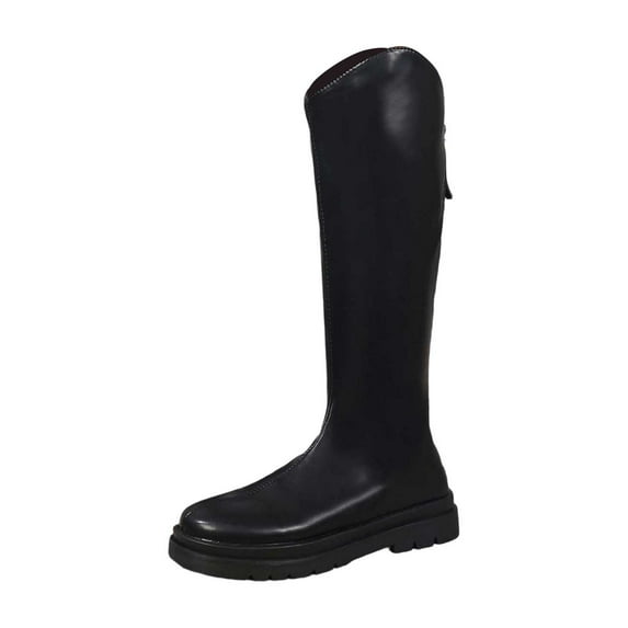 Knee High Boots Women Chunky Heel Round Toe Tall Boot for Women High Heel Pull Up Long Boots,Color:Black,Size:7.5