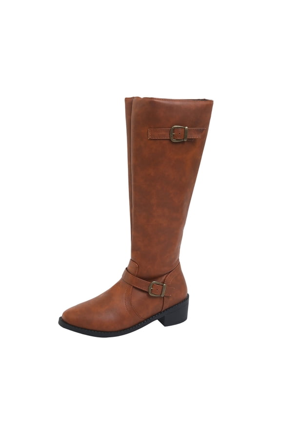 Knee High Boots Women Chunky Heel Square Toe Heeled Tall Boot Leather Elastic Boots Low Heel Square Toe Long Tall Boots Side Zipper Long Boot