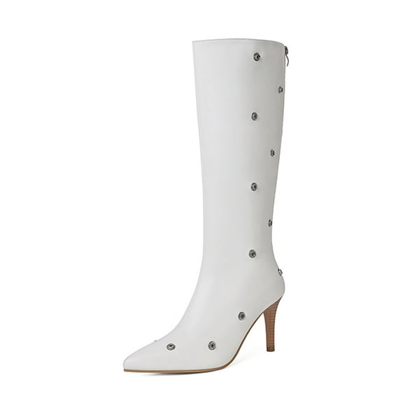 Knee High Boots Women Cowboy High Heel Pointed Toe Knee High Booties Belt Buckle Pull On 2025 Trendy Wide Calf Women Boots