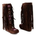 thumbnail image 1 of Knee High Boots for Women, Embroidered Fringe Faux Suede Booties Cowboy Winter Comfortable Warm Vintage Flat Heel Cowgirl Western Long Snow Tassel Boots, 1 of 3