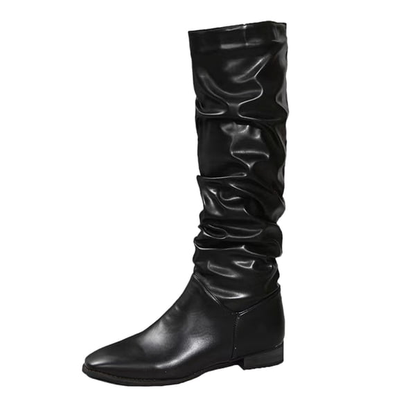 Knee High Boots Women Fold Over Knee High Leather Surface Boots High Heels Long Boots Pull-on Pointed Toe Dress Tall Boots for Womenï¼Color:Black,Size:6)