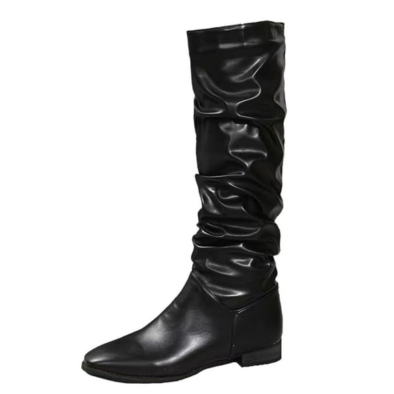 Knee High Boots Women Fold Over Knee High Leather Surface Boots High Heels Long Boots Pull-on Pointed Toe Dress Tall Boots for Womenï¼Color:Black,Size:7.5)