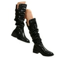 thumbnail image 1 of Knee High Boots Women Fold Over Knee High Leather Surface Boots Chunky High Heels Long Boots Pull-on Pointed Toe Dress Tall Boots for Women（Color:Black,Size:8.5), 1 of 9