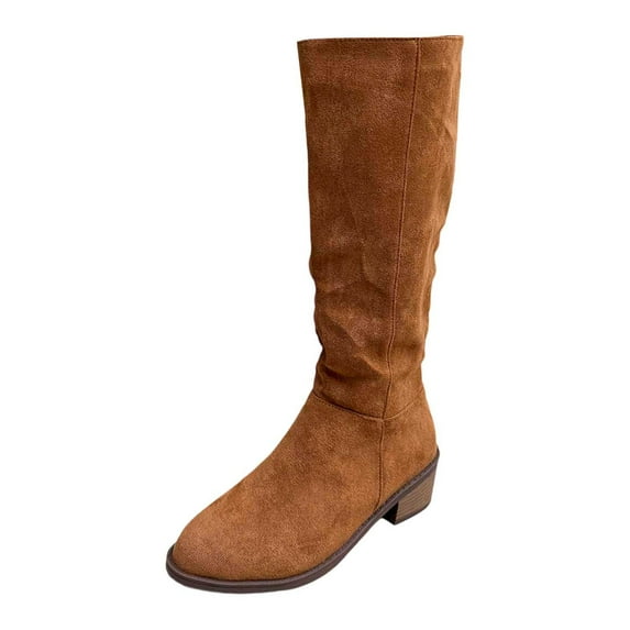 Knee High Boots Women Fold Over Knee High Boots Chunky High Heels Long Boots Zipper Pointed Toe Dress Tall Boots for Women,Color:Brown,Size:8