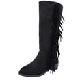 thumbnail image 1 of Knee High Boots Women Low Heel Pointed Toe Slip On Booties with Tassels Fringe 2025 Trendy Wide Calf Casual Snow Boots, 1 of 9