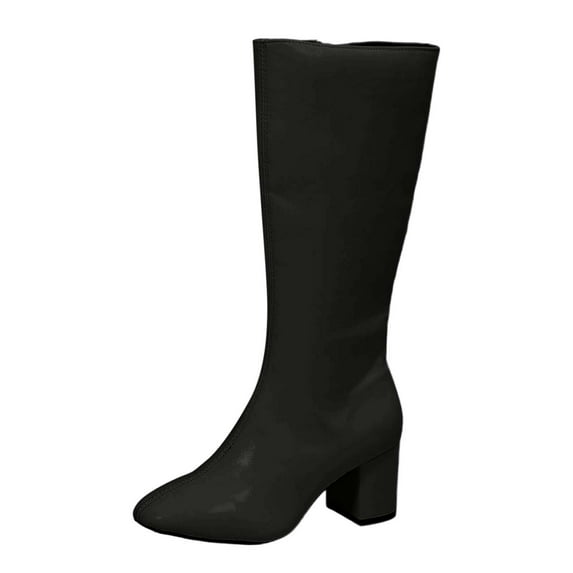 Knee High Boots Women – Slightly Wider Calf Faux Leather Tall Dress Boots, Block Heel & Side Zipper – Classic Comfortable Fashion Fall Winter Boots(Color:Black,Size:5.5)