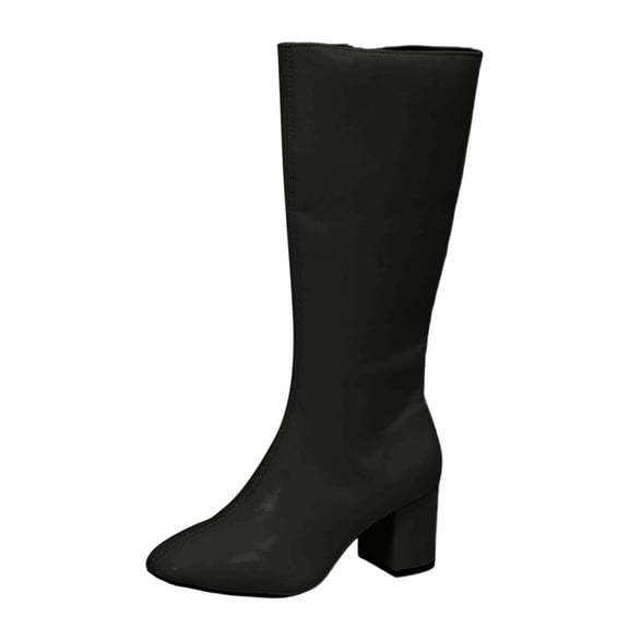 Knee High Boots Women – Slightly Wider Calf Faux Leather Tall Dress Boots, Block Heel & Side Zipper – Classic Comfortable Fashion Fall Winter Boots(Color:Black,Size:9)