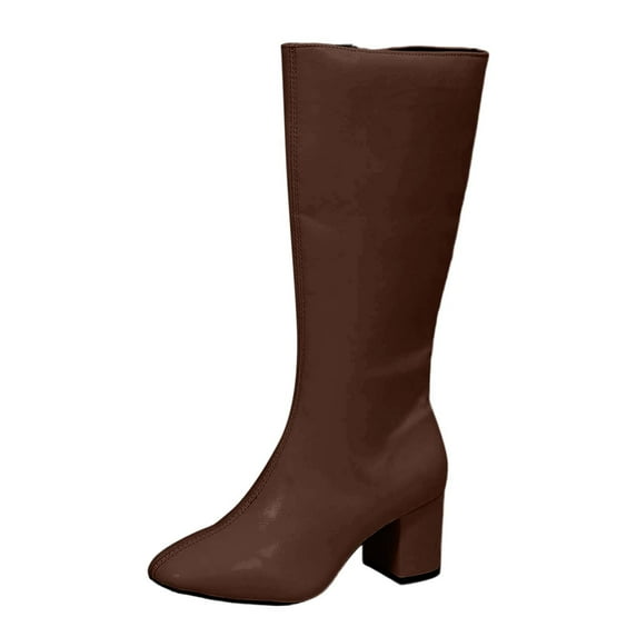 Knee High Boots Women – Slightly Wider Calf Faux Leather Tall Dress Boots, Block Heel & Side Zipper – Classic Comfortable Fashion Fall Winter Boots(Color:Brown,Size:7)