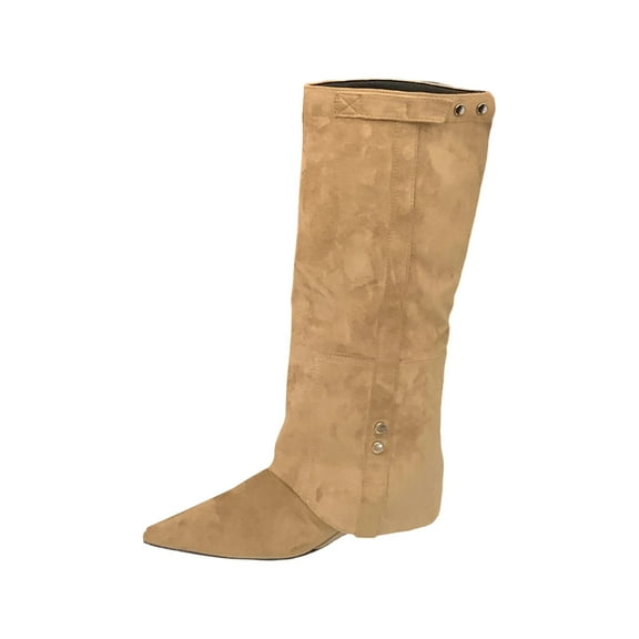 Knee High Boots Women Solid Color Block Heel Pointed Toe Booties Pull On 2025 Trendy Wide Calf Retro Dressy Snow Boots