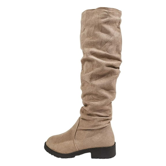 Knee High Boots Women Suede Chunky Heel Round Toe Fold Over Booties 2025 Trendy Mid Calf Pull On Knee High Casual Women Boots