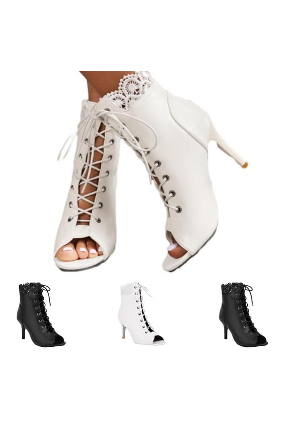 Knee High Boots Women TKYCMSUAKI Women's Stiletto High Heels Peep Toe Ankle Booties Fashion Heeled Sandals Zipper Summer Short Boots Lace-Up Dance Shoes