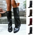 thumbnail image 1 of Knee High Boots Women Versatile Chunky Heel Thick-Soled Solid Color Casual Fall Winter Trendy Comfortable Wide Calf Boots, 1 of 10