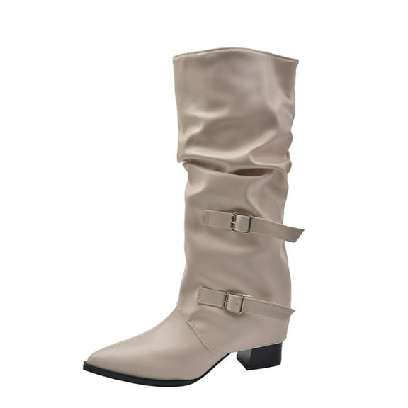 Knee High Boots Women Wedge Heel Slouchy Tall Boots Zipper Pointed Toe Dress Fall Long Boot for Women