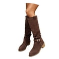 thumbnail image 1 of Knee High Boots for Women Wide Calf Sweater Knitted Ruched Comfortable Tall Boots Fashion Side Zipper Low Heel Slouch Buckle Straps Motorcycle Riding Boot Round Toe Vintage Winter Boot, 1 of 8