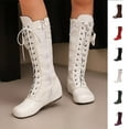 thumbnail image 1 of Knee-High Boots Women's Casual Winter Fashion Solid Color Bow Round Toe Side Zipper Flat Stylish Footwear, 1 of 8