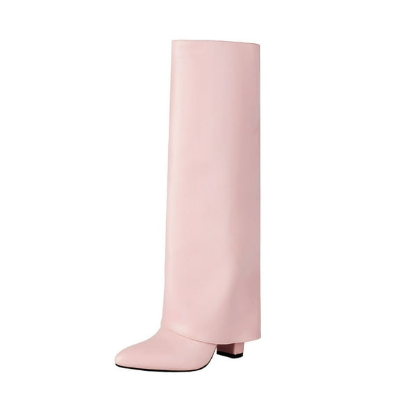 Knee-High Boots Women's Fashion Casual Winter Solid Color Pointed Toe Thick Heels Outdoor Indoor Comfort Stylish Footwear