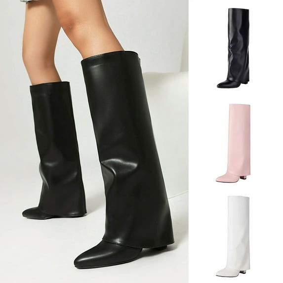 Knee-High Boots Women's Fashion Casual Winter Solid Color Pointed Toe Thick Heels Outdoor Indoor Comfort Stylish Footwear