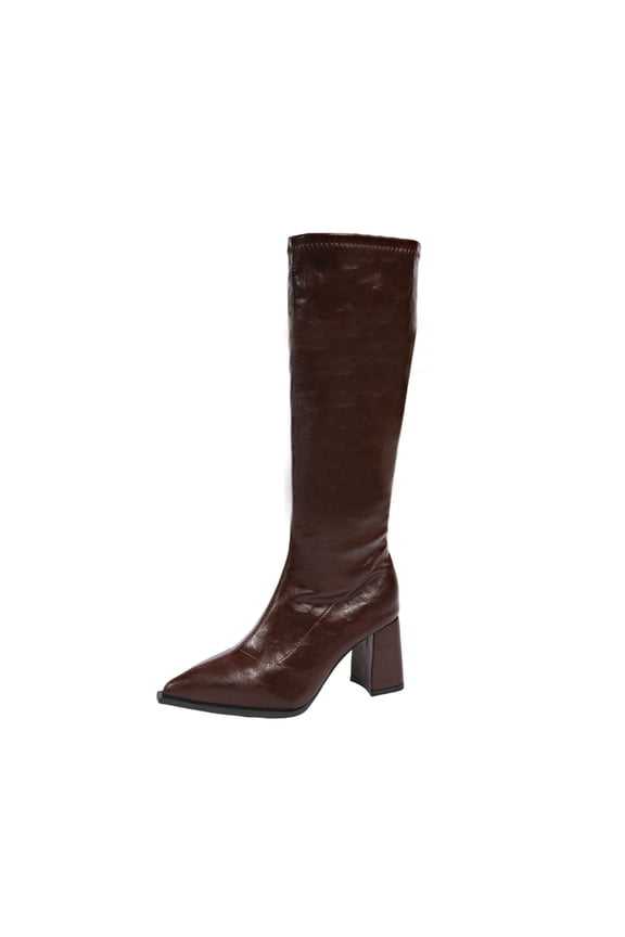 Knee High Boots Womens Pointed Toe Tall Boots Chunky Heel Long Boots Side Zipper Fashion Boots Chunky Block Heel Dress Tall Boots for Women High Heel Long Boots
