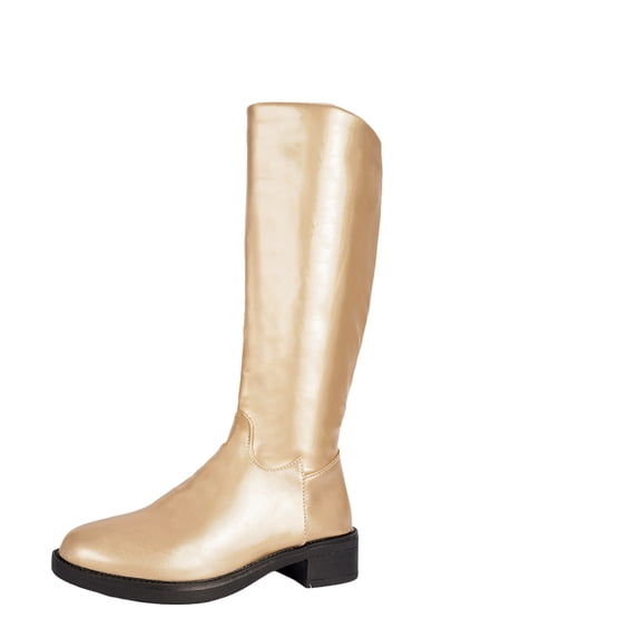 Block Hel Knee High Boots for Women Almond Toe Low Block Heel Side Zipper Pull On ...