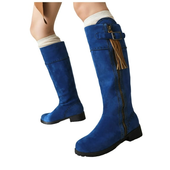Knee High Boots for Women Fashion Casual Tassel Low Heel Slouchy Winter Fall Tall Zipper Dress Boots