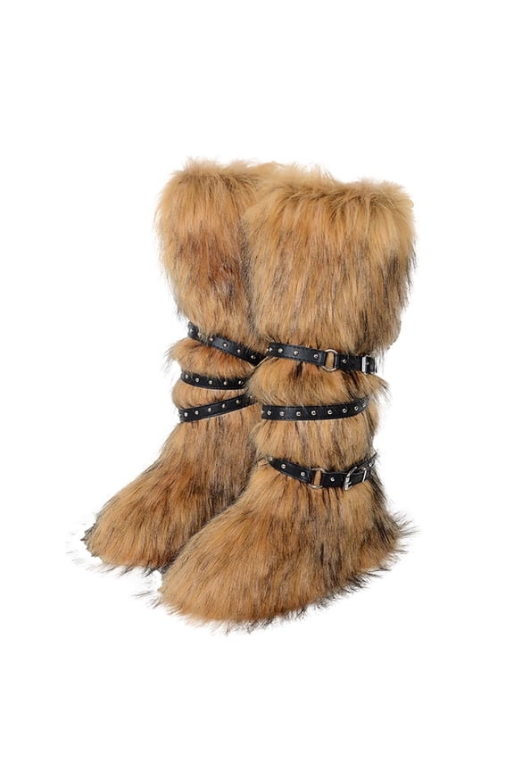 Knee High Boots for Women Faux Fur Lined Buckle Decor Flat Heel Winter Warm Boots