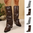 thumbnail image 1 of Knee High Boots for Women Fold Over Pointed Toe Tall Boots Block Low Heel Long Boots Gray 9.5(43), 1 of 9