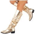 thumbnail image 1 of Knee High Boots for Women Pointed Toe Block Heel Pull On Shoes Fall Slouch Ruched Casual Walking Fashion Comfortable Booties Gold 7, 1 of 8
