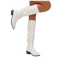 thumbnail image 1 of Knee High Boots for Women Pointed Toe Block Heel Pull On Shoes Fall Slouch Ruched Casual Walking Fashion Comfortable Booties White 6, 1 of 8