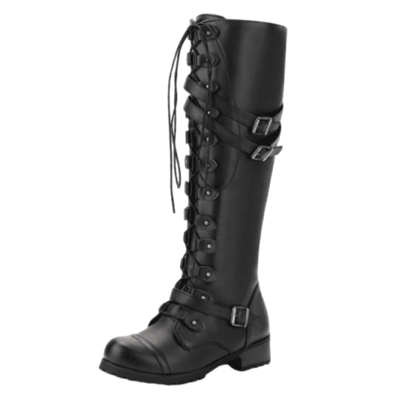 Knee High Boots for Women Riding Military Lace Up Buckle Straps Low Heel Side Zipper Tall Booties 41