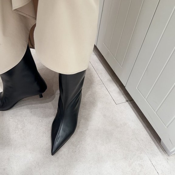 Knee High Boots for Women Wide Calf Pointed Toe Fold Over Black Boots Heel Comfortable for Dress & Daily Wear