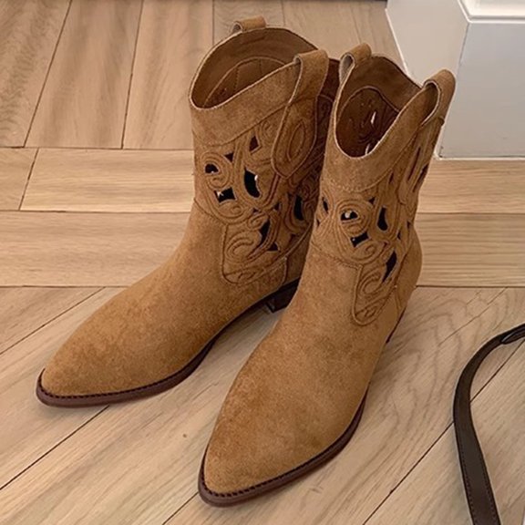 Knee High Cowboy Boots For Women Slim Calf Square Toe Western Boots With Heel Soft & Pull – Comfortable For Riding Rodeo Party Daily Wear