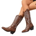 thumbnail image 1 of Knee High Cowboy Boots for Women Fleece Lined Embroidered Western Chunky Heel Wide Calf Tall Cowgirls Boots, 1 of 8