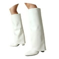 thumbnail image 1 of Knee High Fold over Boots for Women Winter Fall Leather Pointed Toe Cover Heels Pull on Wide Calf Foldover Long Tall Boots, 1 of 6