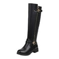 thumbnail image 1 of Knee High Motorcycle Riding Boots for Women Leather Buckle Zipper Knee Length Combat Tall Boots, 1 of 5