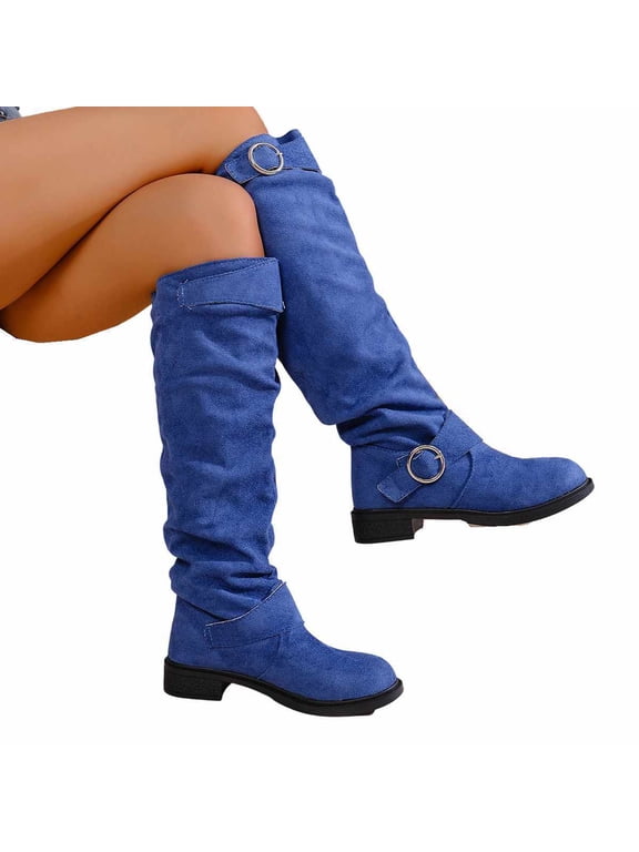 Knee High Platform Boots for Women – Wide Calf Comfortable Mid Heels Fall Winter Fashion – Western Style Dressy Boot