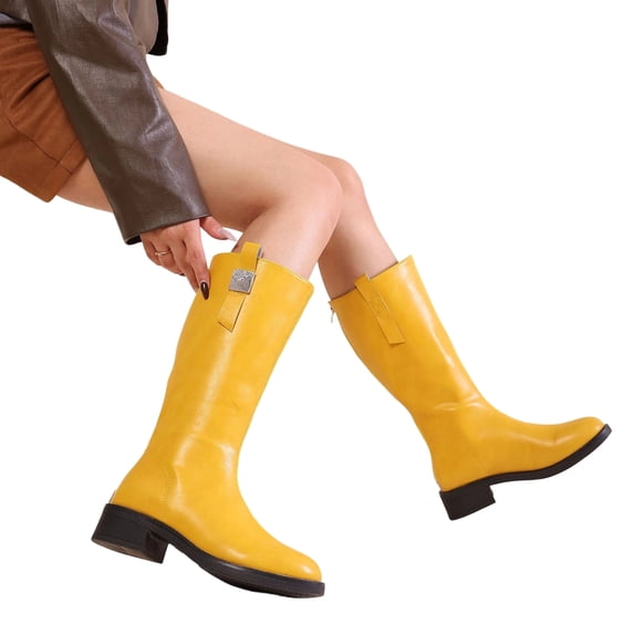 Knee High Riding Boots Back Zipper Tall Footwear Wide Calf Winter Shoes ...