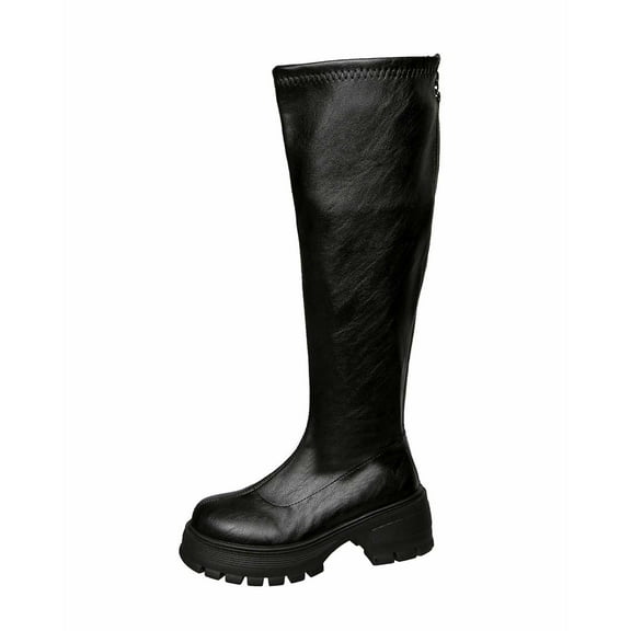 Knee High Riding Boots Platform Sole Comfortable Footwear for Fall and Winter Fashion Booties with Rear Zipper