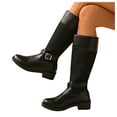 thumbnail image 1 of Knee High Riding Boots Women Floral Print Back Zipper Round Toe Buckle Strap Tall Motorcycle Booties, 1 of 8