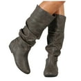 thumbnail image 1 of Knee High Slouchy Boots for Women 2025 Casual Pleated Leather No Heels Flat Wide Mid Calf Dress Tall Boots, 1 of 4