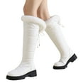 thumbnail image 1 of Knee High Snow Boots for Women Platform Lug Sole Long Booties Winter Warm Plush Strappy Mid Calf Dress Boots White Size 6.5, 1 of 6