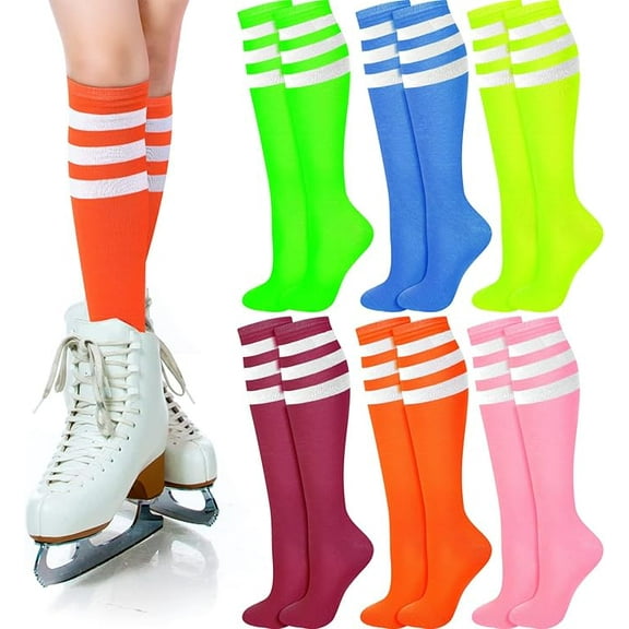 Knee High Socks Colorful Roller Skate Socks Striped Socks Over The Calf Tube Socks for Women Girls(1 Pair)