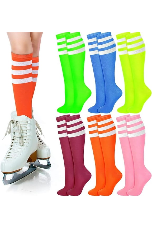 Knee High Socks Colorful Roller Skate Socks Striped Socks Over The Calf Tube Socks for Women Girls(1 Pair)