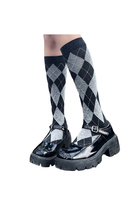 Knee High Socks Harajuku Preppy Style Argyle Diamond Lattice Plaid Vintage Lolita Stockings