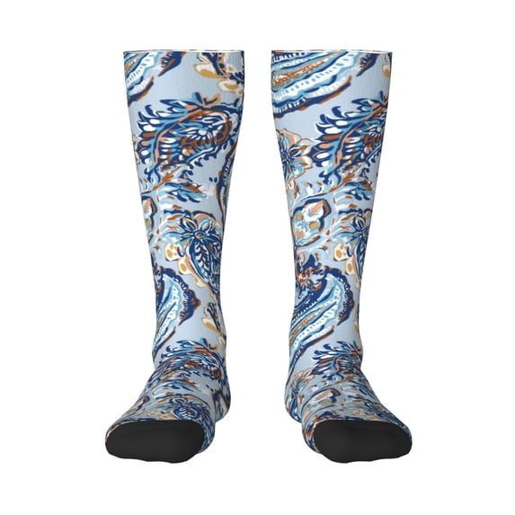 Knee High Socks for Men and Women, Paisley Pattern No.90124 Althletic Compression Socks, Support Long Tube Socks for Outdoor Sport, Calf Socks, High Stockings for Women Men