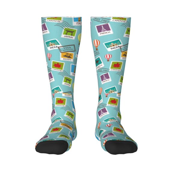 Knee High Socks for Men and Women, World Travel1 Althletic Compression Socks, Support Long Tube Socks for Outdoor Sport, Calf Socks, High Stockings for Women Men