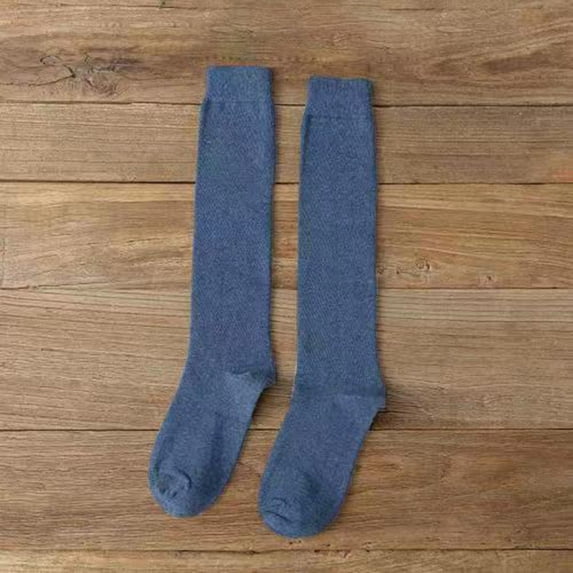 Knee High Socks Soft Cotton Socks Women Extra Long Boot Socks Knit Womens Socks Blue