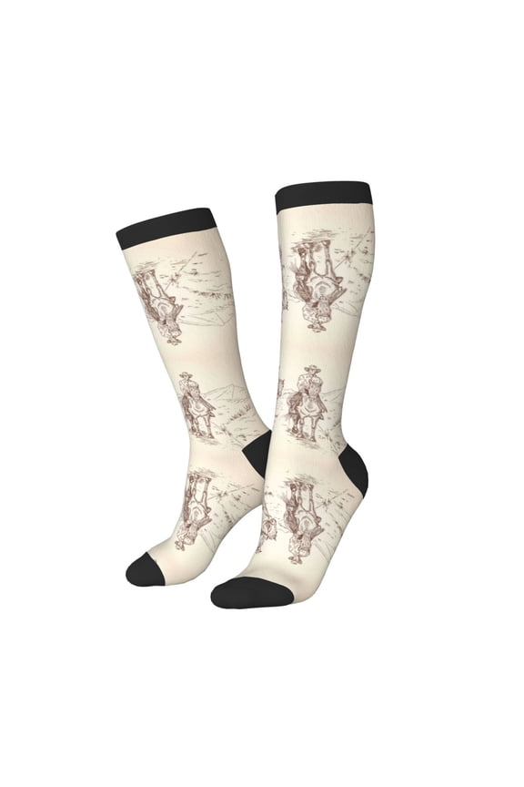 Knee High Socks for Women Men Athletic - Cowboys Riding Horses In Desert Thigh-High Black Sole Comfort Breathable Long Socks for Casual Travel Running